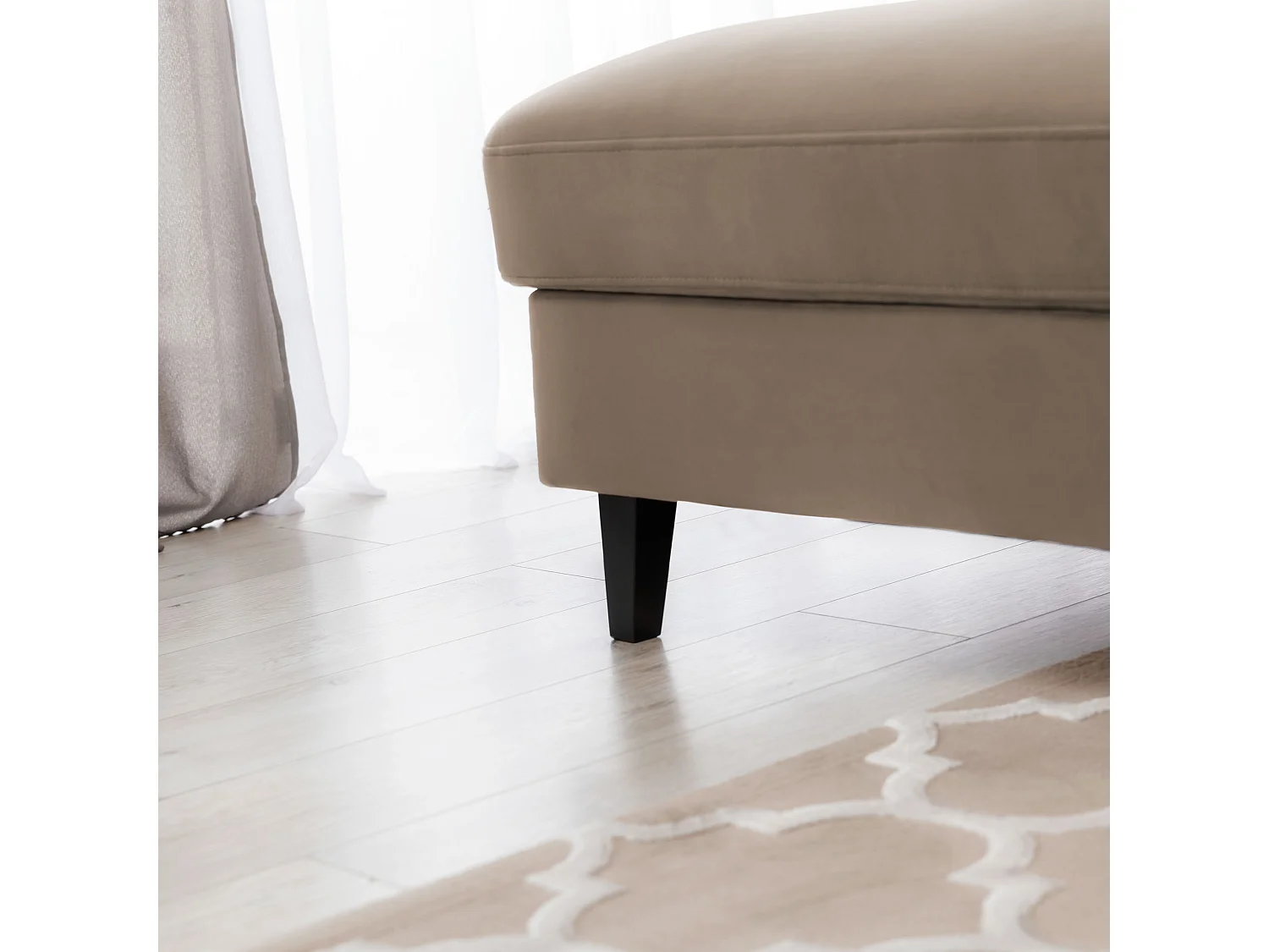 Canapé d'angle convertible velours appuis-tête réglables ASTORIA - Coffre et pieds bois noir-Beige foncé-angle gauche