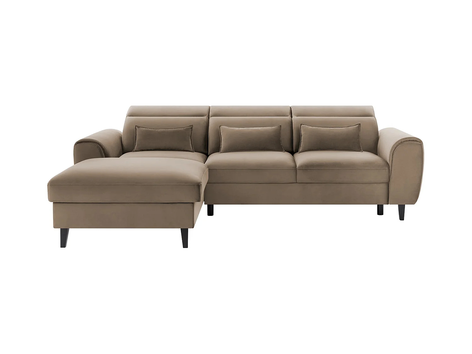 Canapé d'angle convertible velours appuis-tête réglables ASTORIA - Coffre et pieds bois noir-Beige foncé-angle gauche