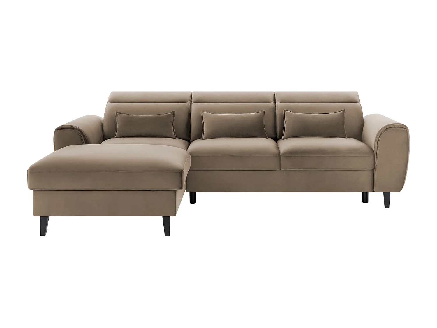 Canapé d'angle convertible velours appuis-tête réglables ASTORIA - Coffre et pieds bois noir-Beige foncé-angle gauche