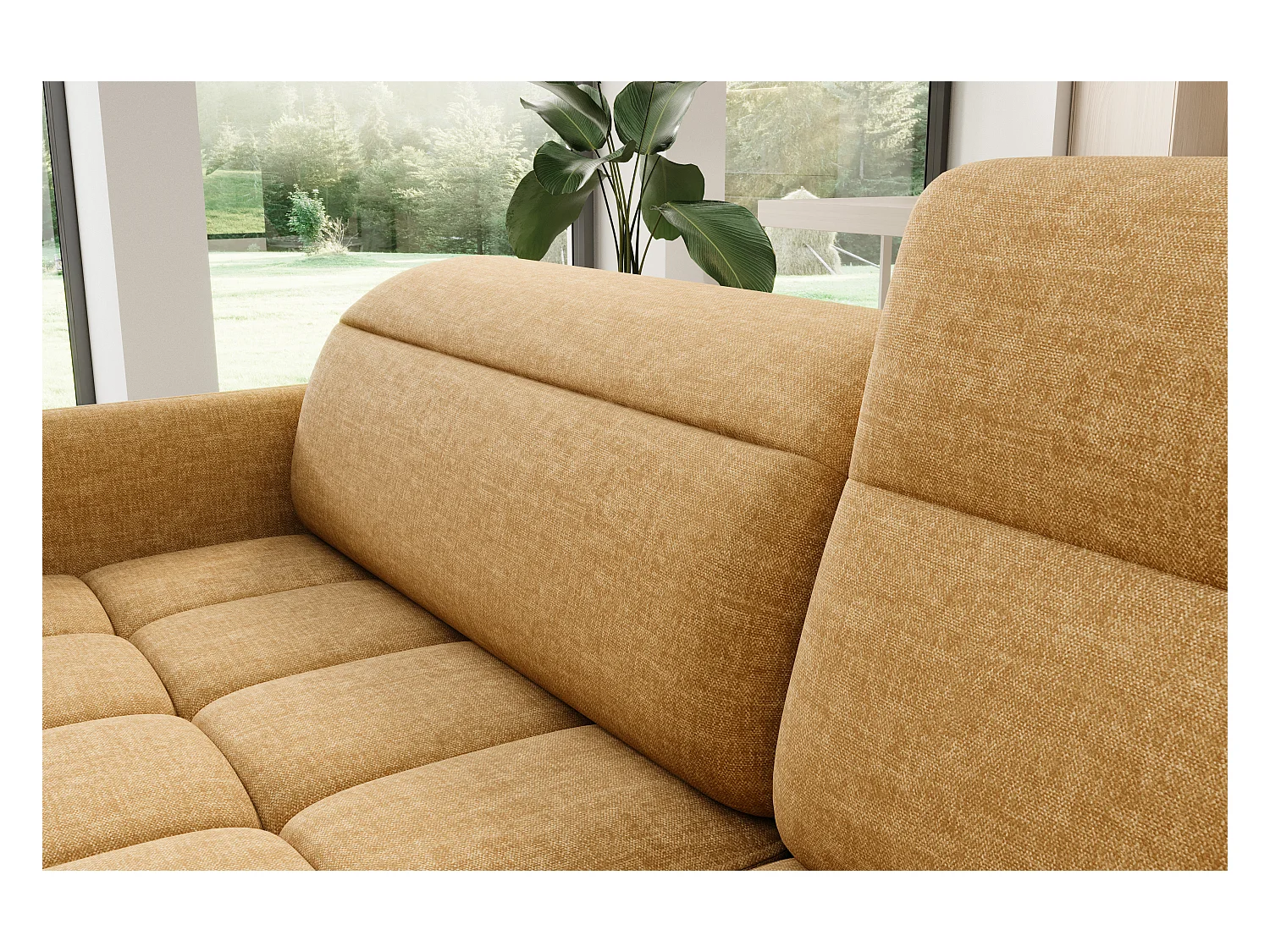 Kleine omvormbare stoffen hoekbank met opbergruimte BOREA 208 cm-Kleur kameel-juiste hoek