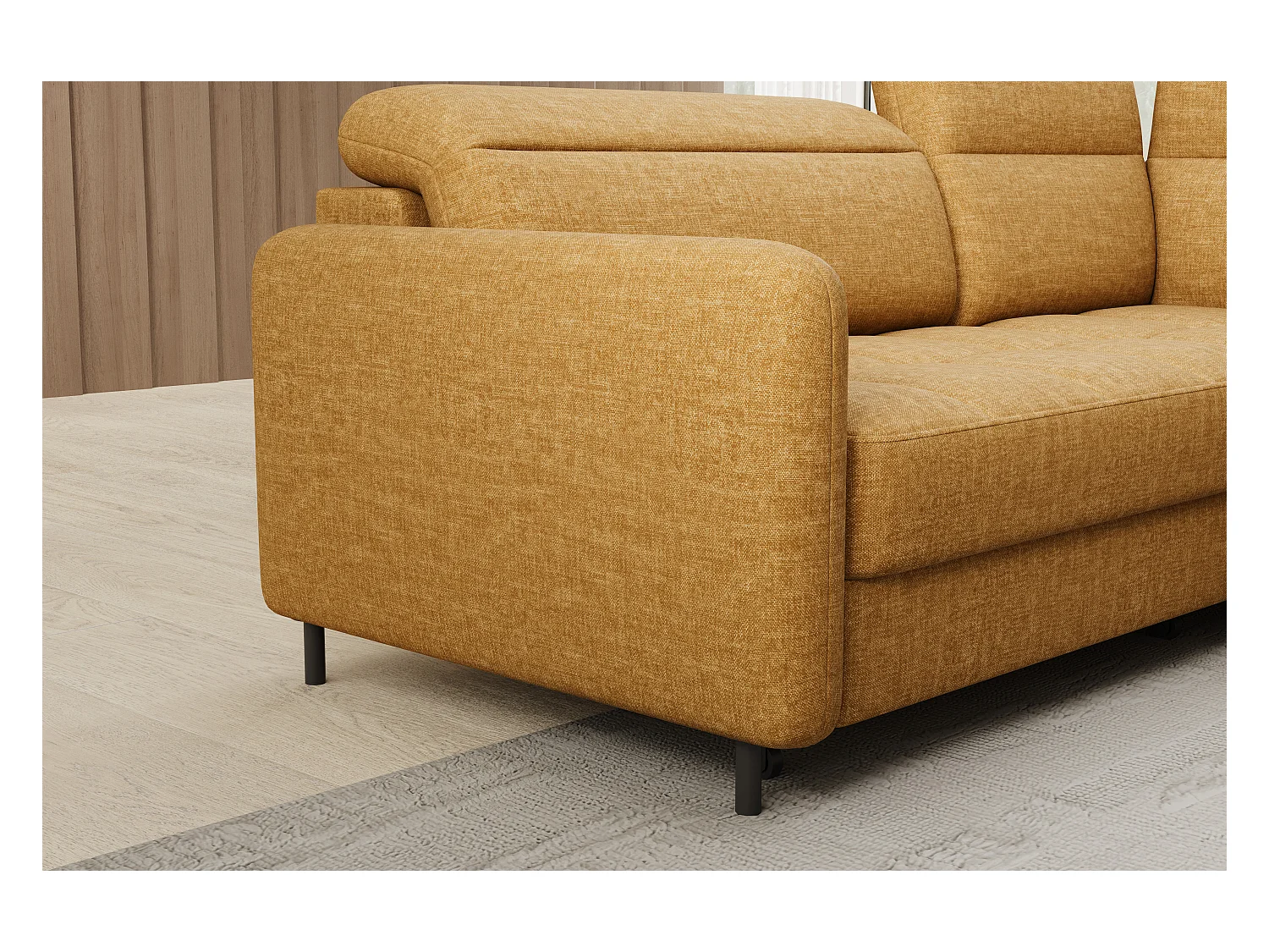 Kleine omvormbare stoffen hoekbank met opbergruimte BOREA 208 cm-Kleur kameel-juiste hoek