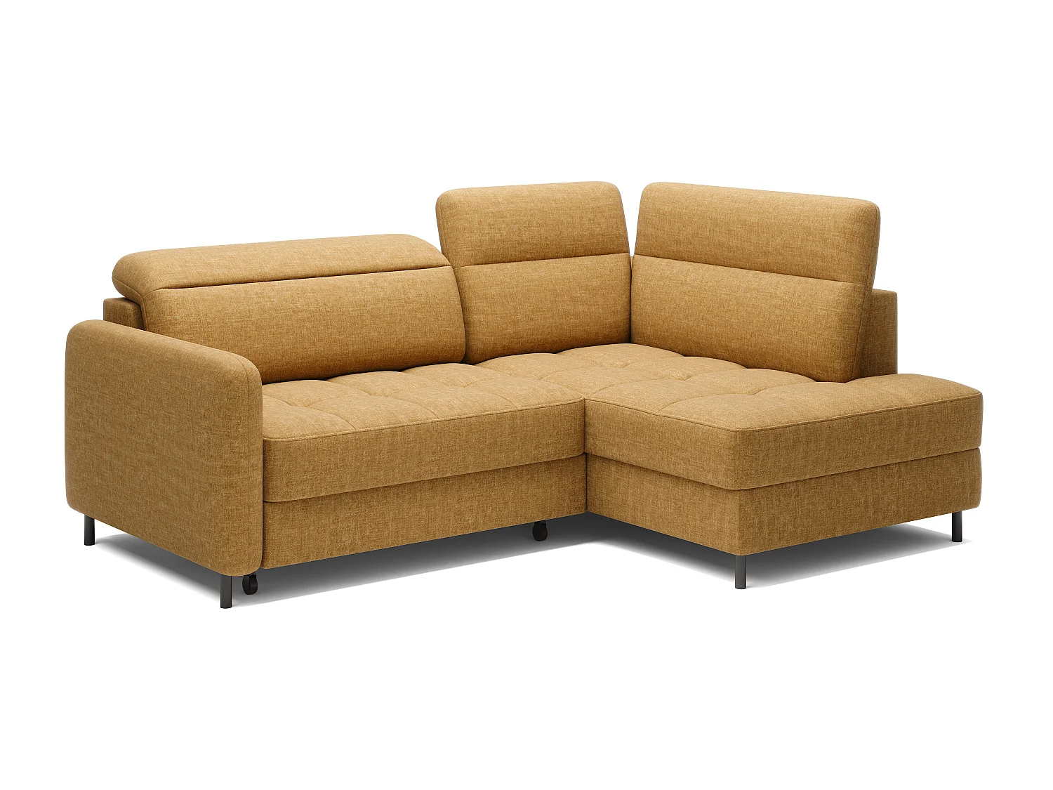 Petit canapé d'angle en tissu convertible avec coffre BOREA 208cm-Camel-angle droit