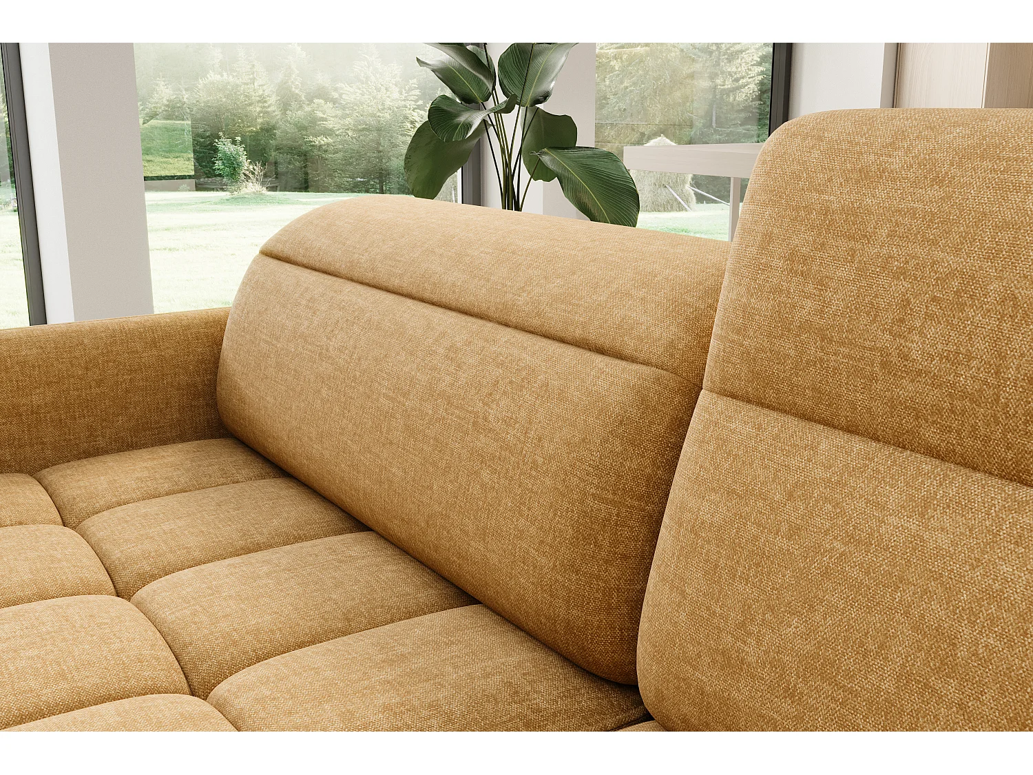 Petit canapé d'angle en tissu convertible avec coffre BOREA 208cm-Camel-angle droit