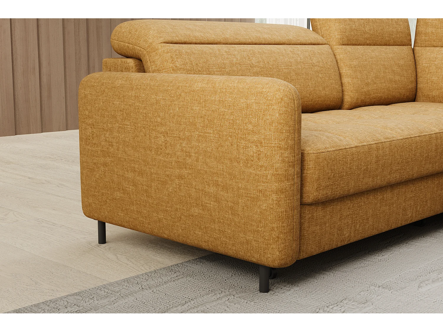 Petit canapé d'angle en tissu convertible avec coffre BOREA 208cm-Camel-angle droit
