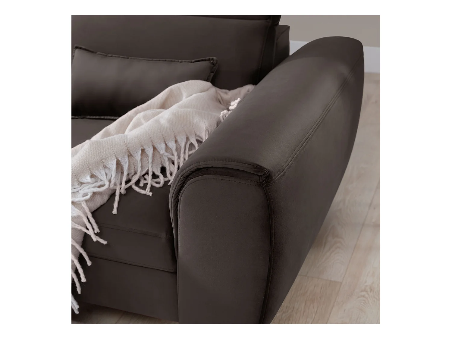 Canapé d'angle convertible velours appuis-tête réglables ASTORIA - Coffre et pieds bois noir-Marron-angle gauche