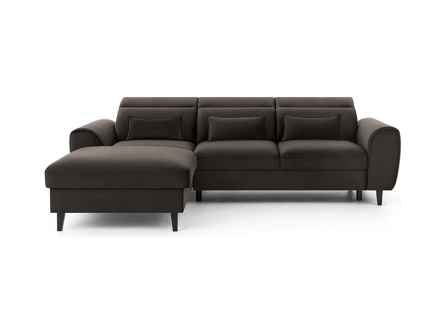 Canapé d'angle convertible velours appuis-tête réglables ASTORIA - Coffre et pieds bois noir-Marron-angle gauche