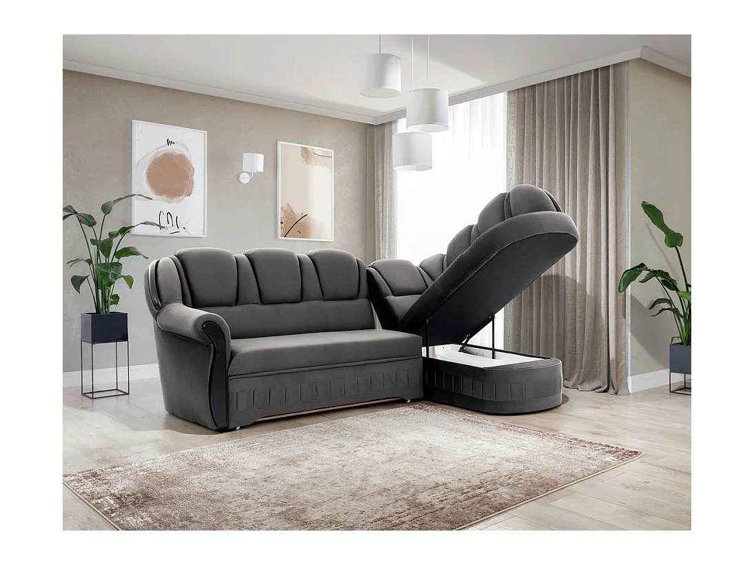 Majesté omvormbare hoekbank met opbergruimte in fluweel-Kleur Donkergrijs-juiste hoek