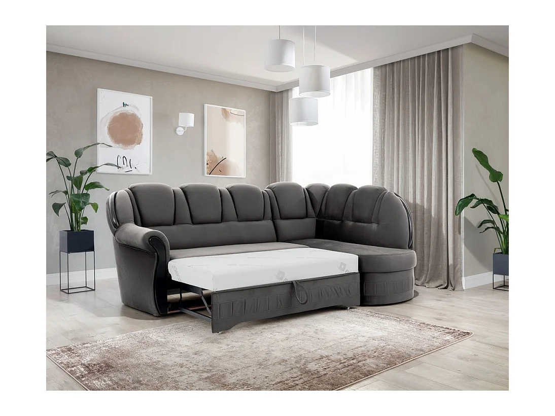Majesté omvormbare hoekbank met opbergruimte in fluweel-Kleur Donkergrijs-juiste hoek