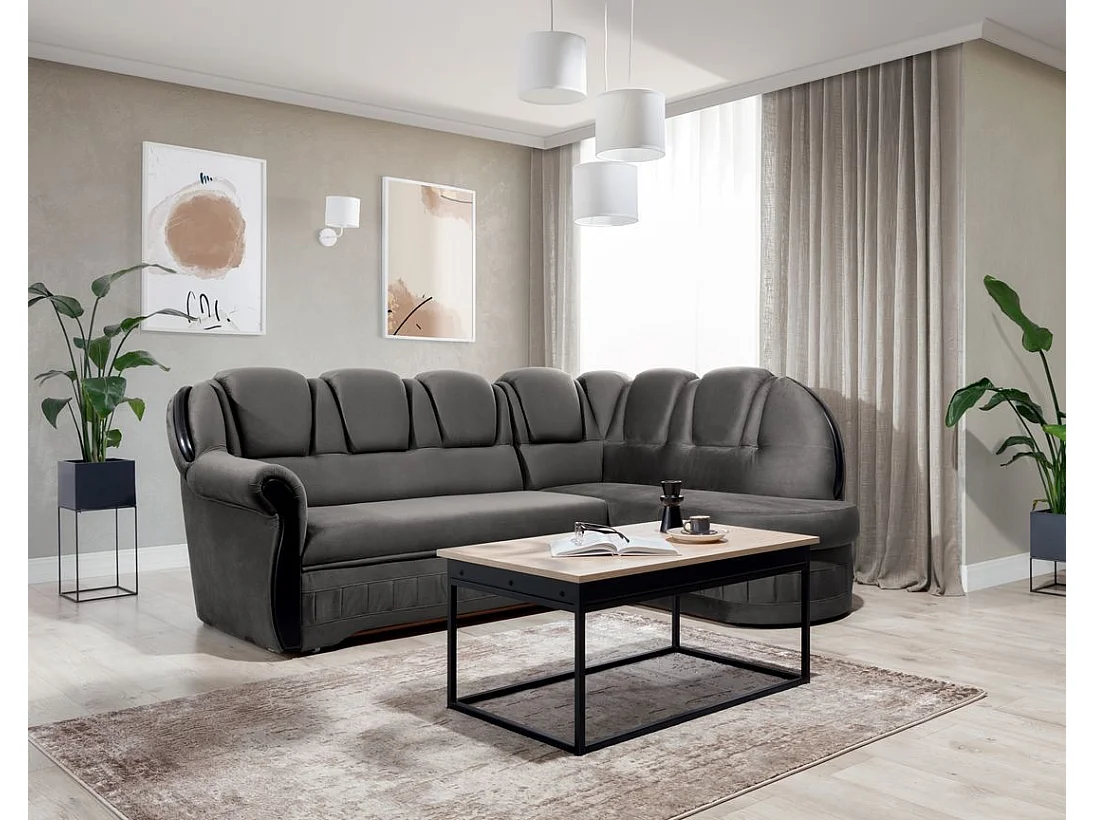 Majesté omvormbare hoekbank met opbergruimte in fluweel-Kleur Donkergrijs-juiste hoek