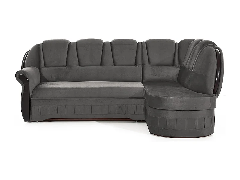 Canapé d'angle convertible avec rangement en velours Majesté-Gris foncé-angle droit