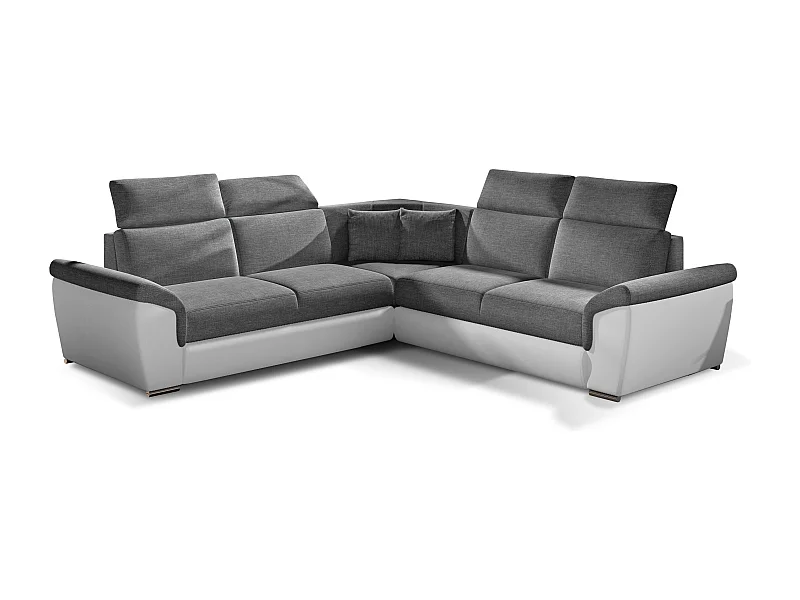 Sofá esquinero Neo reversible y convertible en dos materiales - Patas de acero cromado-Color Blanco/Gris jaspeado