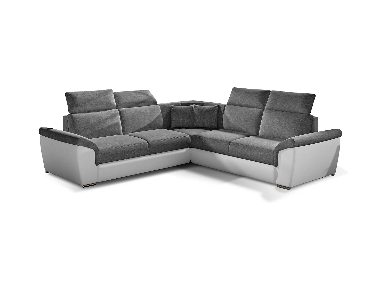 Canapé d'angle réversible et convertible bi-matières Neo - Pieds acier chromé-Blanc/Gris chiné