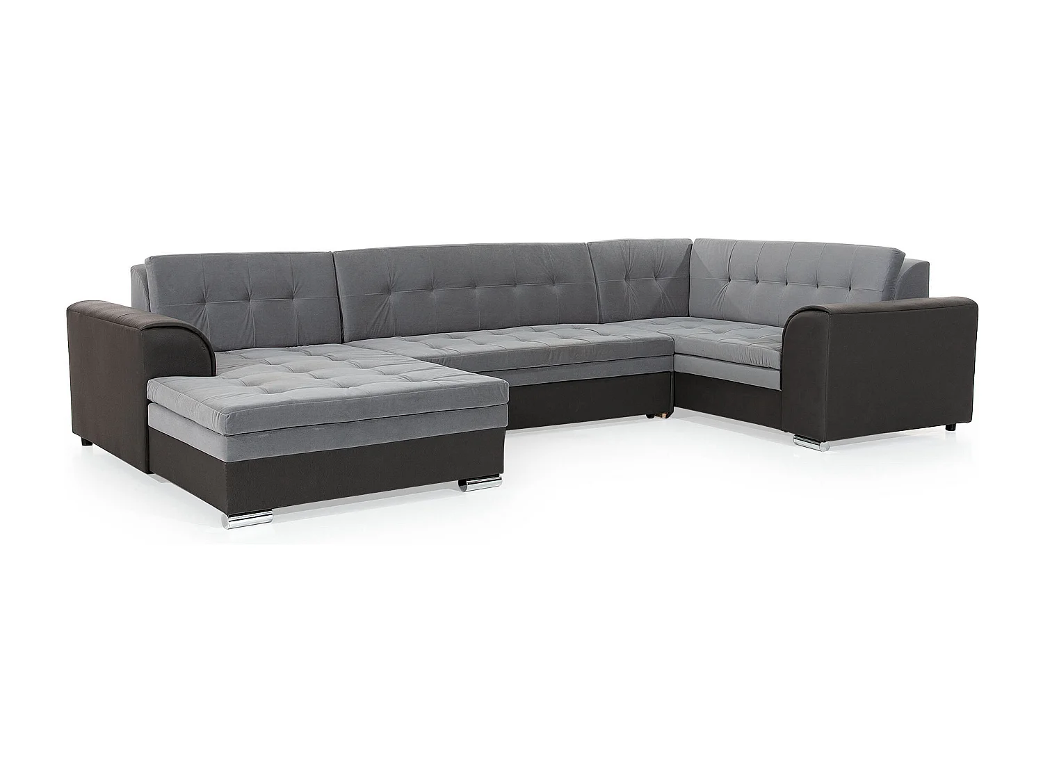 Canapé panoramique convertible DIANO velours-Gris/Bleu foncé-Méridienne A gauche