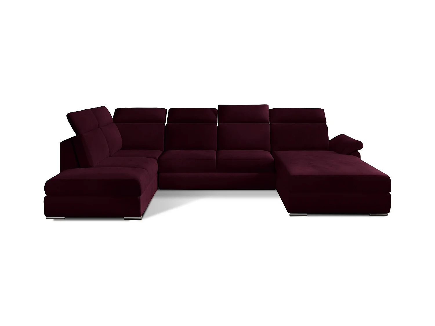 Canapé panoramique convertible LEVANO velours - Rangement et appuie-têtes réglables-Prune-Coffre à droite