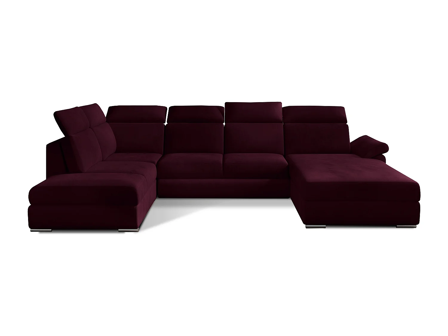 Canapé panoramique convertible LEVANO velours - Rangement et appuie-têtes réglables-Prune-Coffre à droite