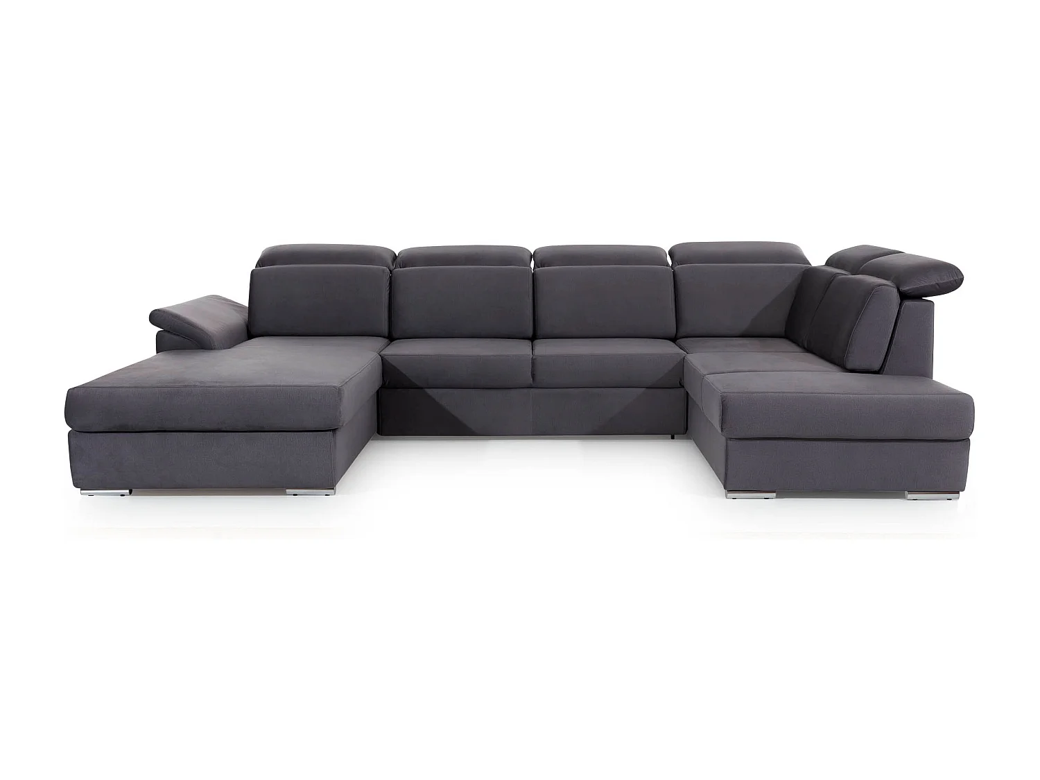 Canapé panoramique convertible LEVANO velours - Rangement et appuie-têtes réglables-Prune-Coffre à droite