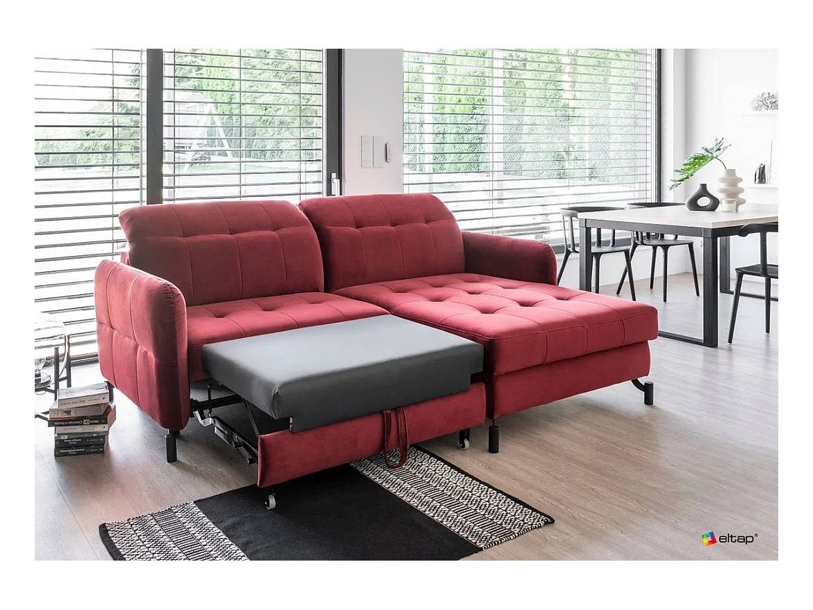 Canapé d'angle convertible velours avec coffre de rangement LORI-Bleu marine-angle droit