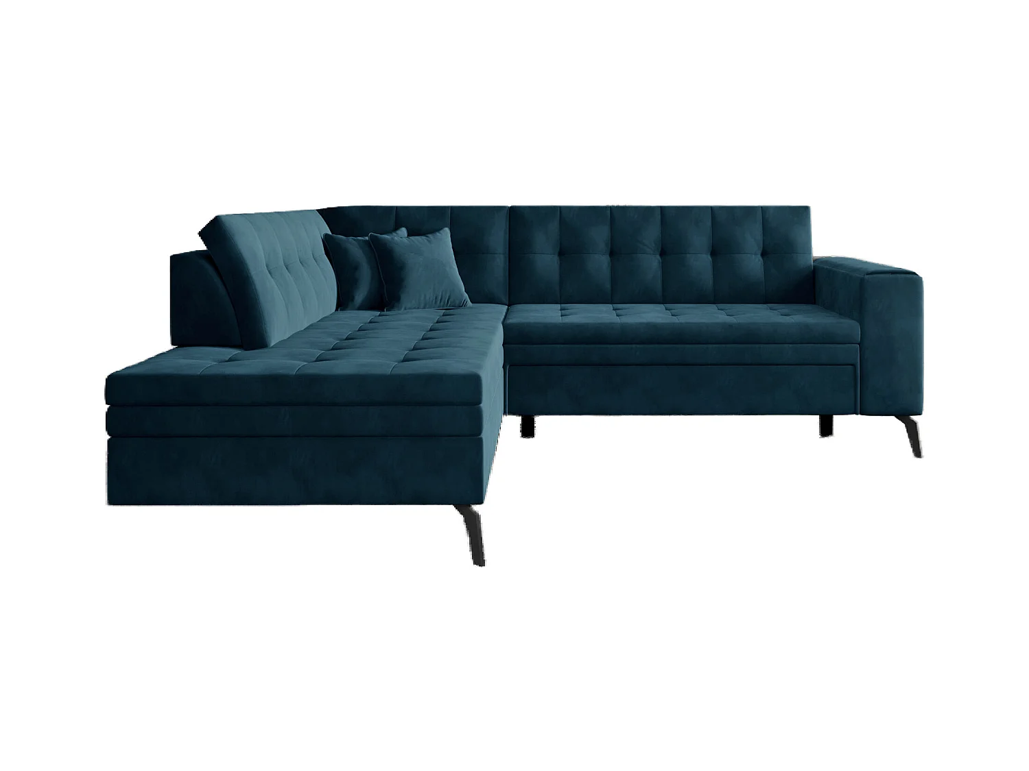 Canapé d'angle convertible velours LARRY - Pieds acier noir-Bleu pétrole-angle gauche