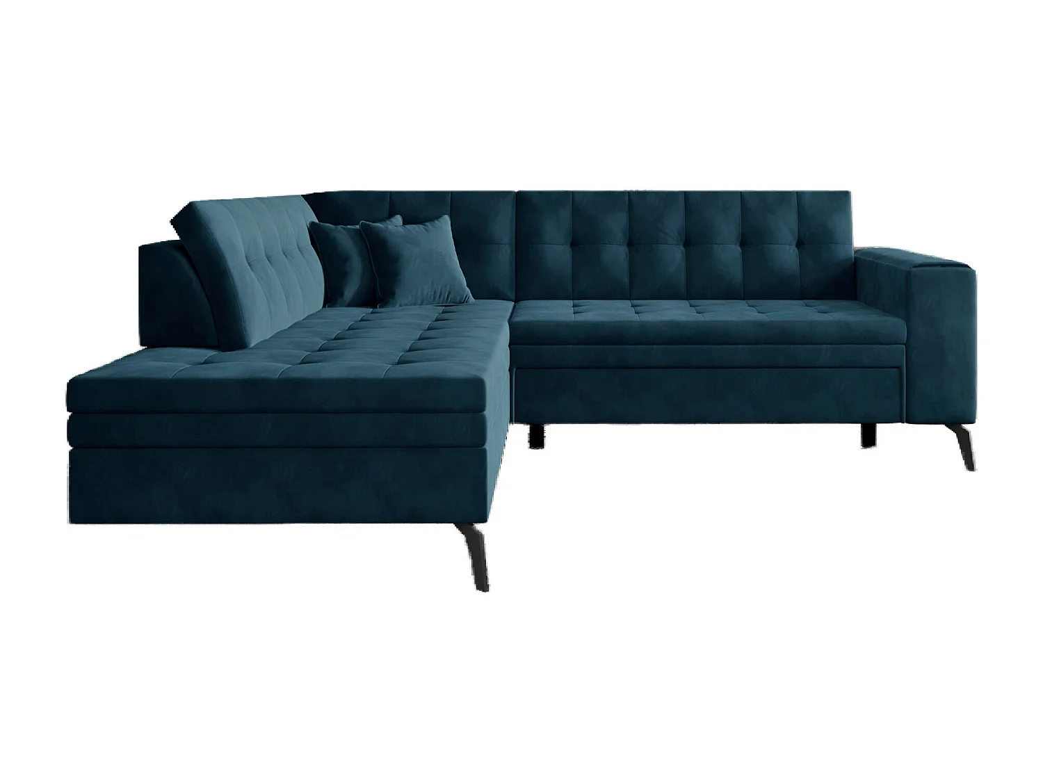 Canapé d'angle convertible velours LARRY - Pieds acier noir-Bleu pétrole-angle gauche