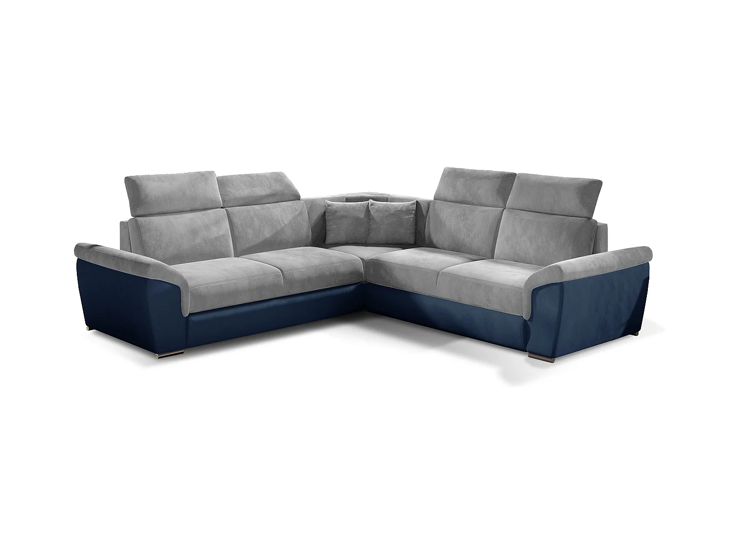 Canapé d'angle réversible et convertible velours Neo - Pieds acier chromé-Bleu/Gris clair