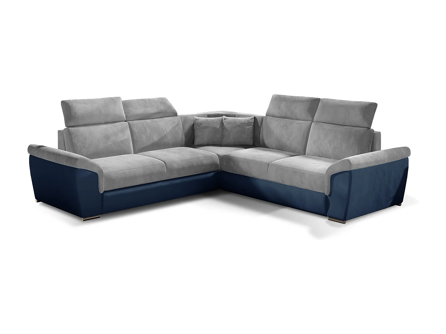 Canapé d&#039;angle réversible et convertible velours Neo - Pieds acier chromé-Bleu/Gris clair