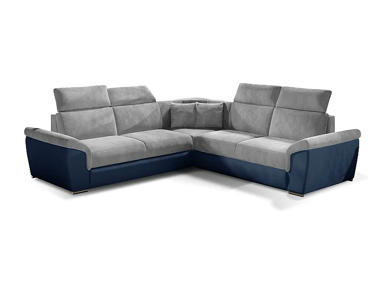 Canapé d'angle réversible et convertible velours Neo - Pieds acier chromé-Bleu/Gris clair