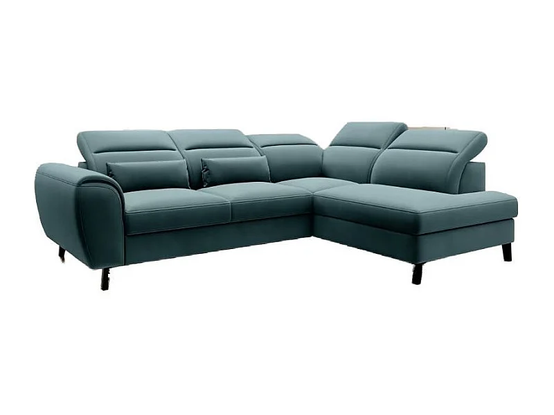 Canapé d'angle convertible avec rangement velours NOBLESSE - Pieds bois noir-Vert forêt-angle droit