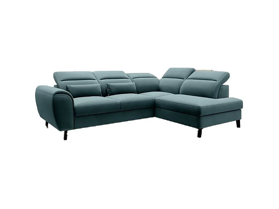 Canapé d'angle convertible avec rangement velours NOBLESSE - Pieds bois noir-Vert forêt-angle droit