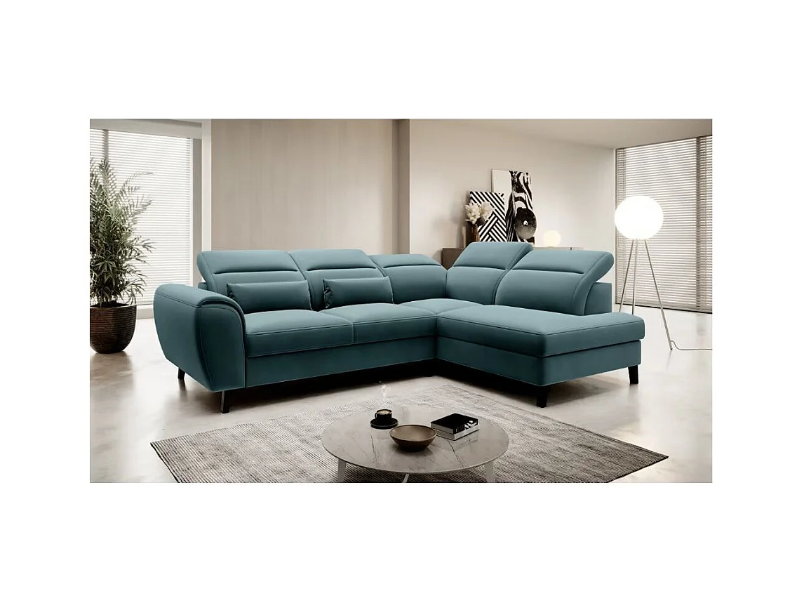 Canapé d'angle convertible avec rangement velours NOBLESSE - Pieds bois noir-Vert forêt-angle droit