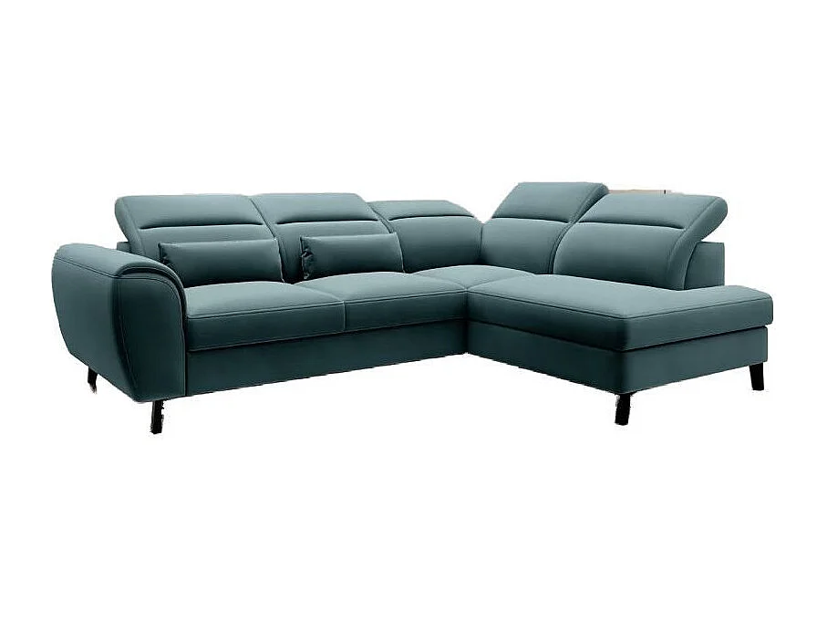 Canapé d'angle convertible avec rangement velours NOBLESSE - Pieds bois noir-Vert forêt-angle droit