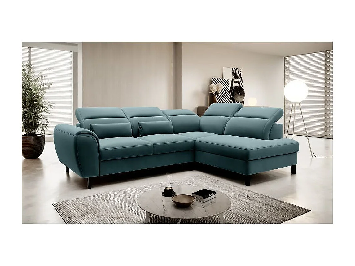 Canapé d'angle convertible avec rangement velours NOBLESSE - Pieds bois noir-Vert forêt-angle droit