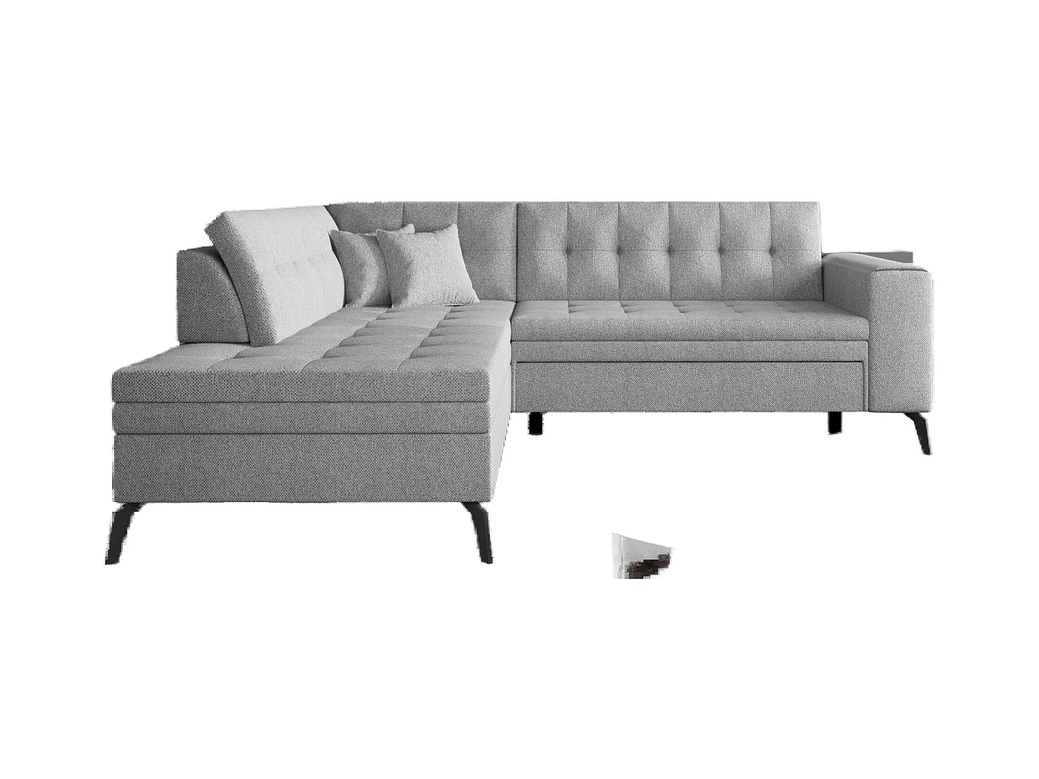 Canapé d'angle convertible tissu LARRY - Pieds acier noir-Gris clair-angle gauche