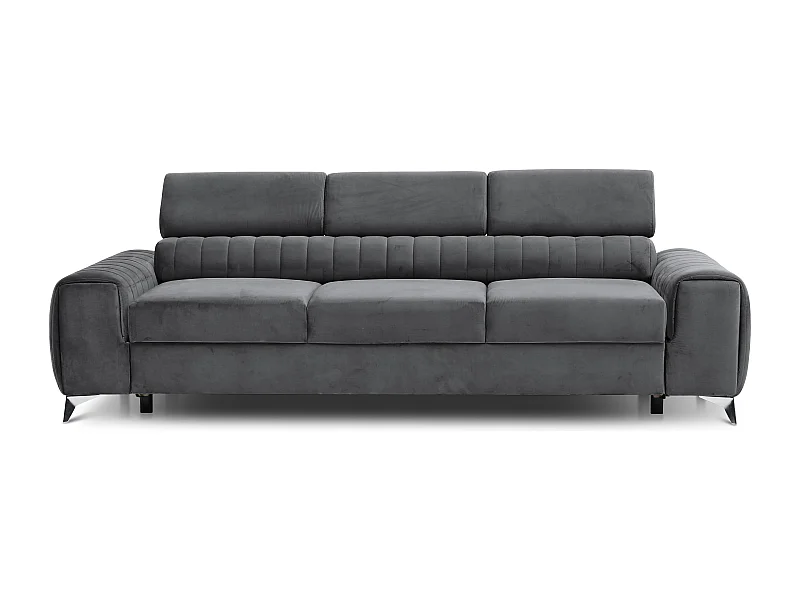 Canapé convertible velours LOZA - Appuis-tête réglables et pieds acier chromé-Gris anthracite