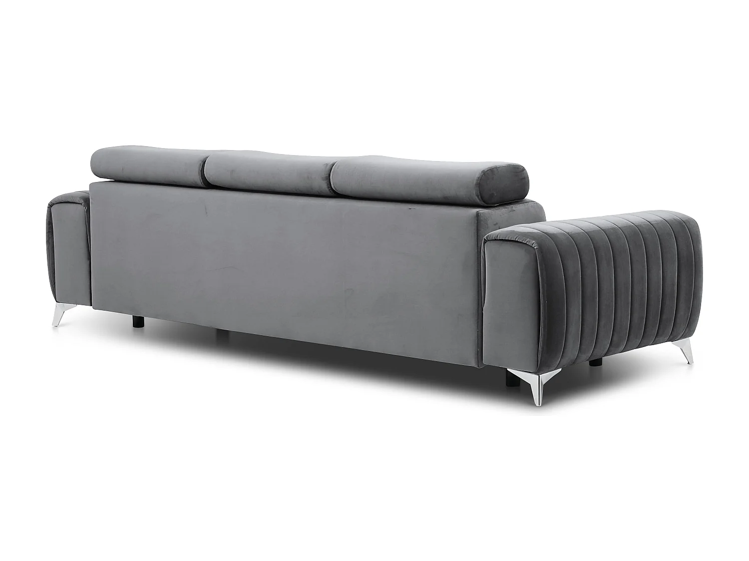 Canapé convertible velours LOZA - Appuis-tête réglables et pieds acier chromé-Gris anthracite
