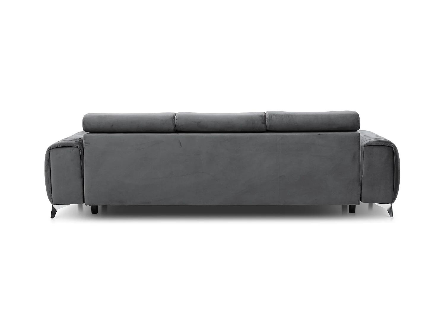 Canapé convertible velours LOZA - Appuis-tête réglables et pieds acier chromé-Gris anthracite