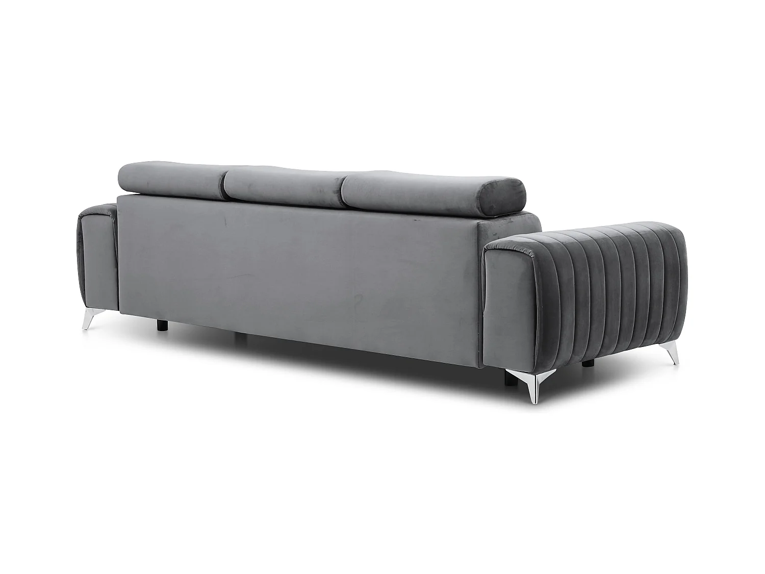Canapé convertible velours LOZA - Appuis-tête réglables et pieds acier chromé-Gris anthracite