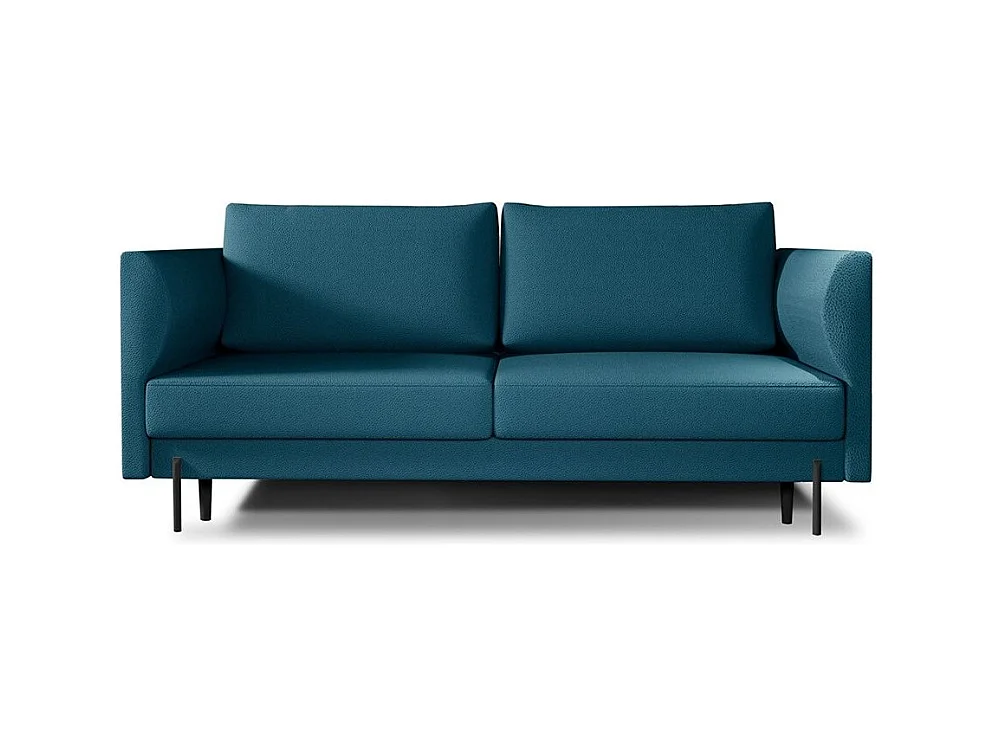 Canapé convertible en tissu ROBBY – Rangement et pieds métal noir-Bleu canard