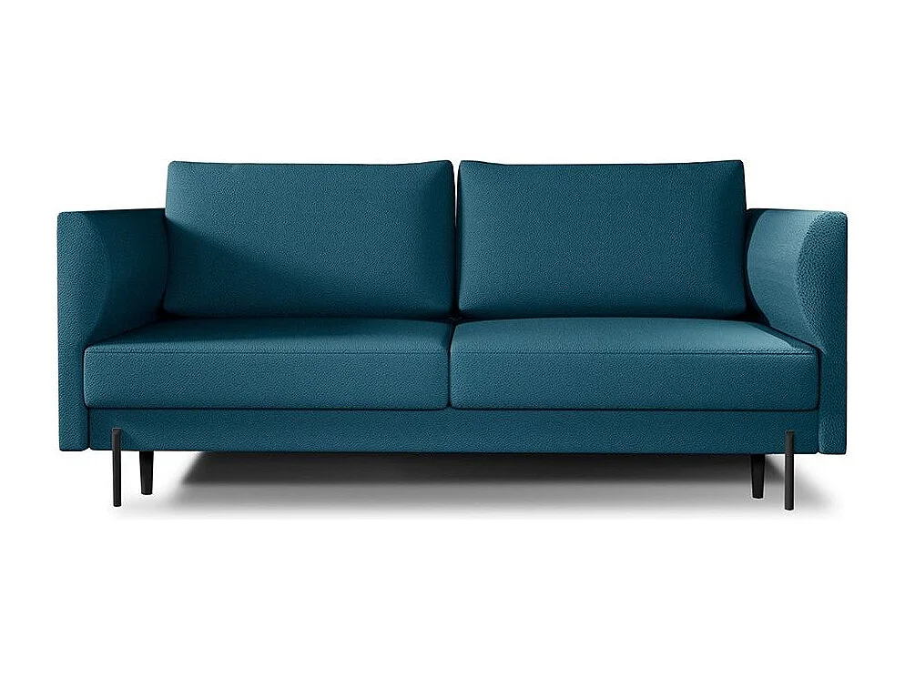 Canapé convertible en tissu ROBBY – Rangement et pieds métal noir-Bleu canard
