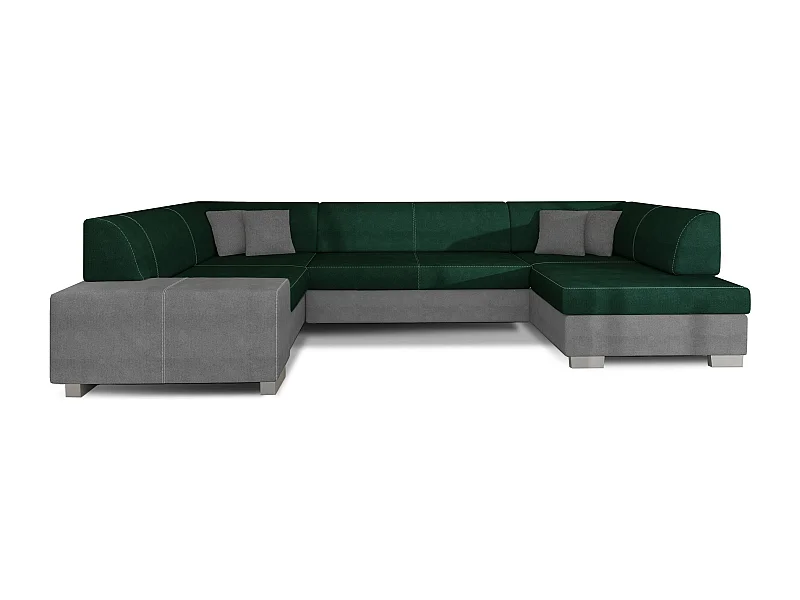 Canapé panoramique convertible HOUSTON en velours avec coffre de rangement-Gris clair/Vert-Coffre à droite