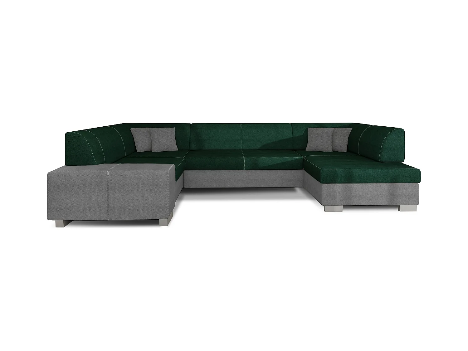 Canapé panoramique convertible HOUSTON en velours avec coffre de rangement-Gris clair/Vert-Coffre à droite