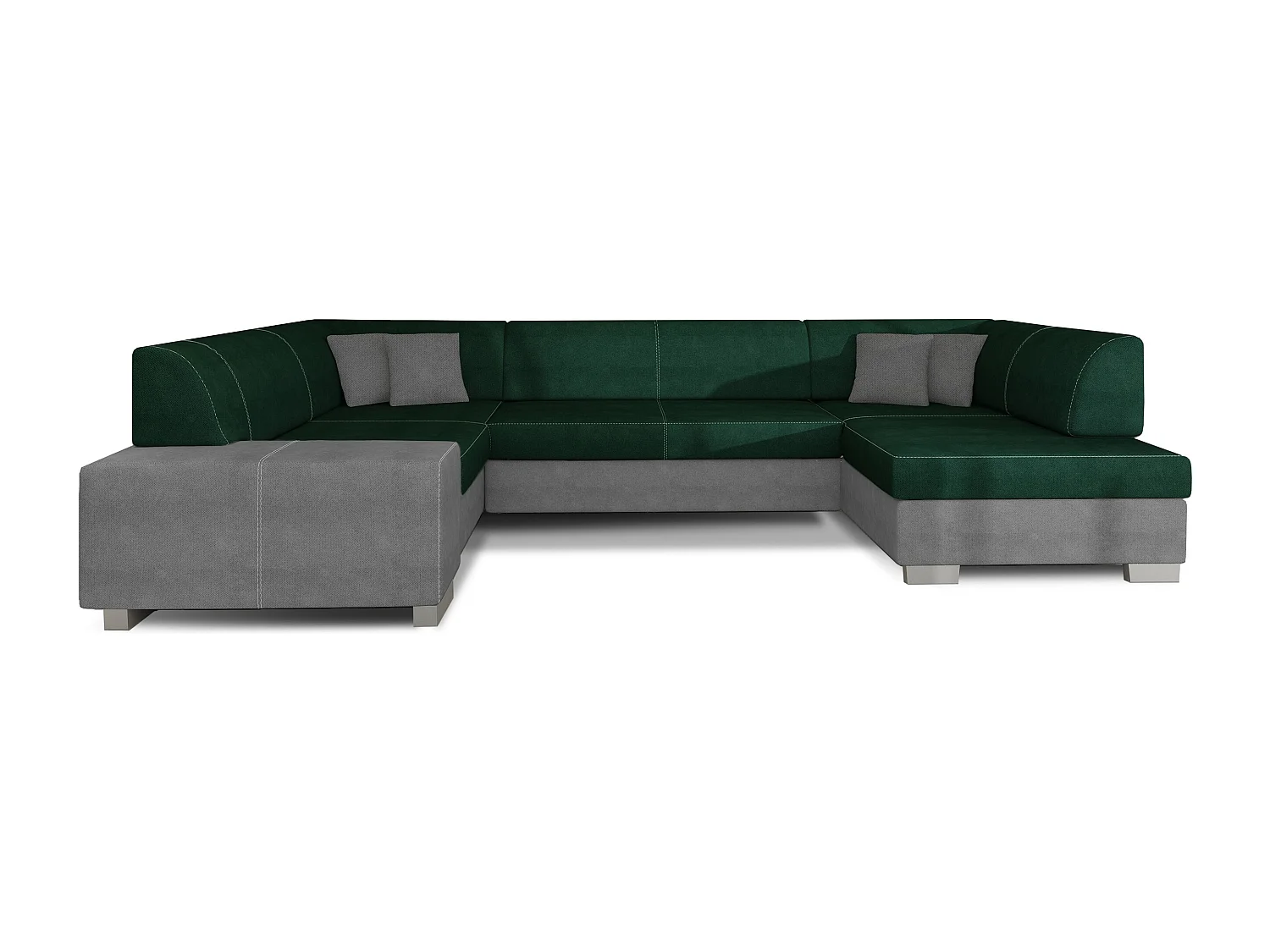 Canapé panoramique convertible HOUSTON en velours avec coffre de rangement-Gris clair/Vert-Coffre à droite