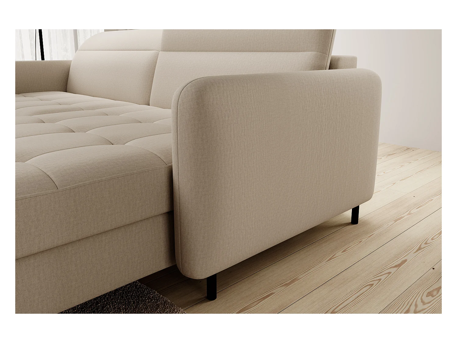 Petit canapé d’angle convertible tissu Kunder-Beige-angle droit