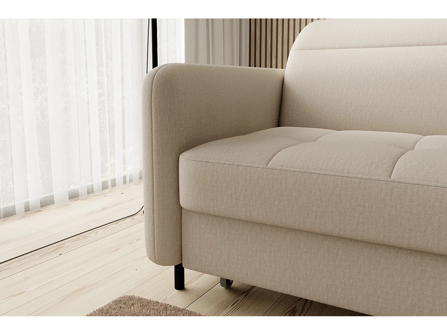 Petit canapé d’angle convertible tissu Kunder-Beige-angle droit