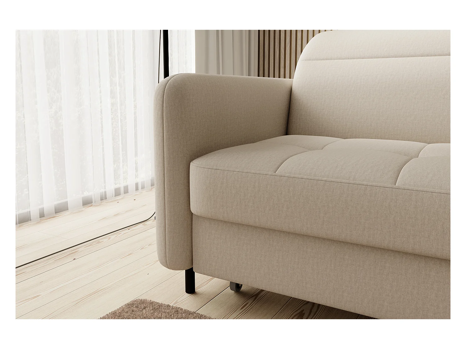 Kleine omvormbare hoekbank in Kunder-stof-Kleur Beige-juiste hoek