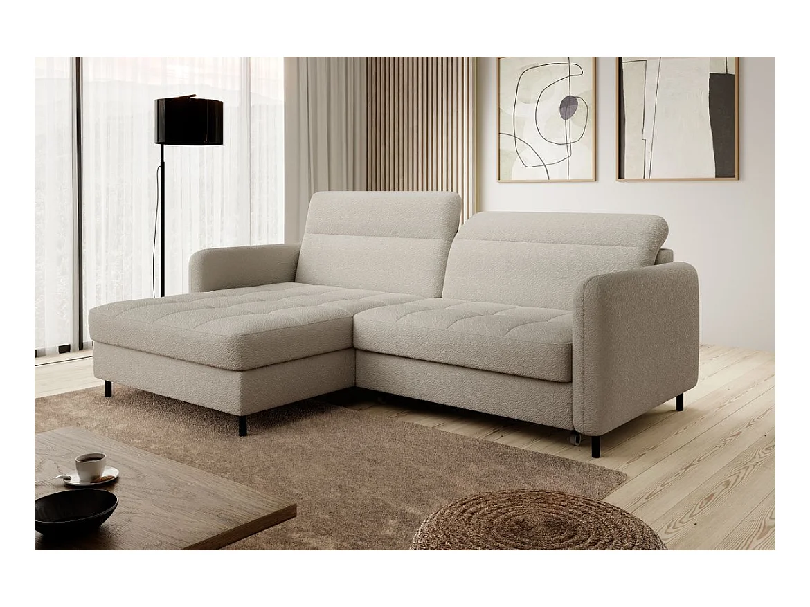 Petit canapé d’angle convertible tissu Kunder-Beige clair-angle gauche