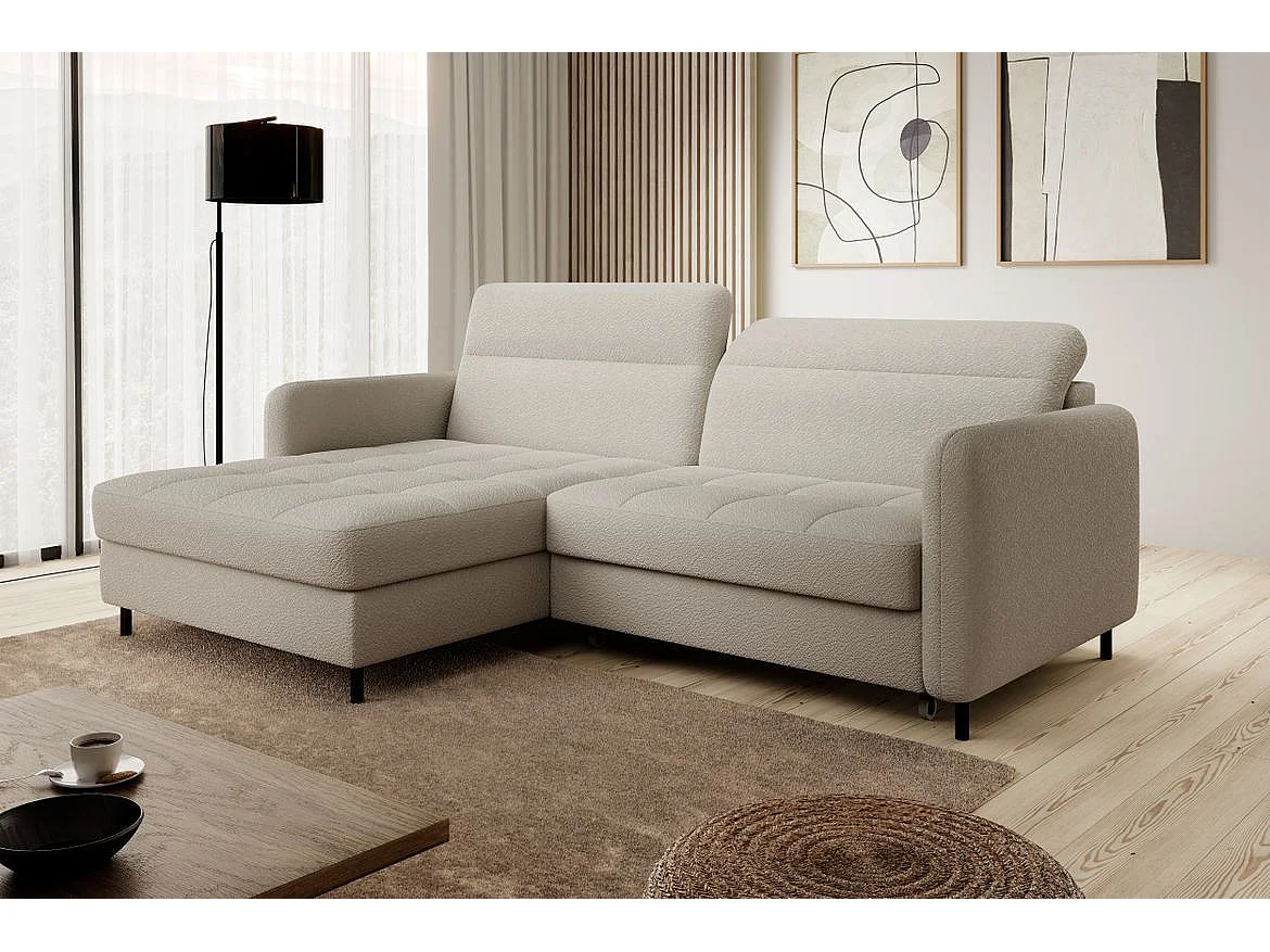 Petit canapé d’angle convertible tissu Kunder-Beige clair-angle gauche