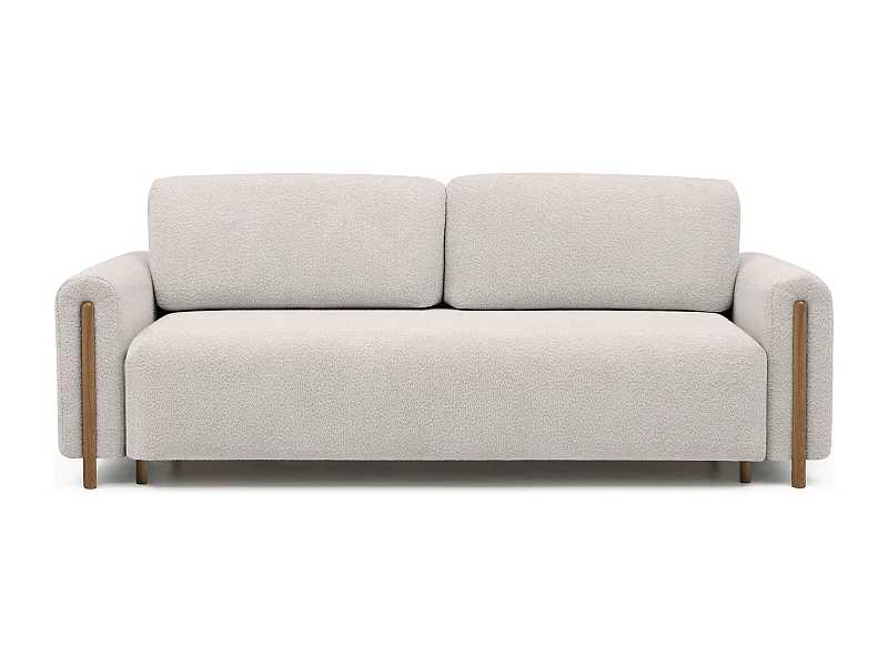 Canapé convertible en tissu bouclette DOVA - Pieds bois massif naturel-Beige