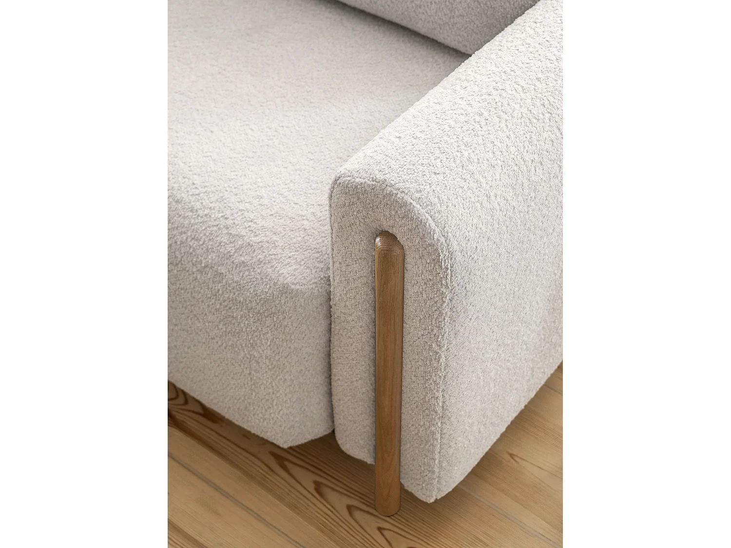 Canapé convertible en tissu bouclette DOVA - Pieds bois massif naturel-Beige