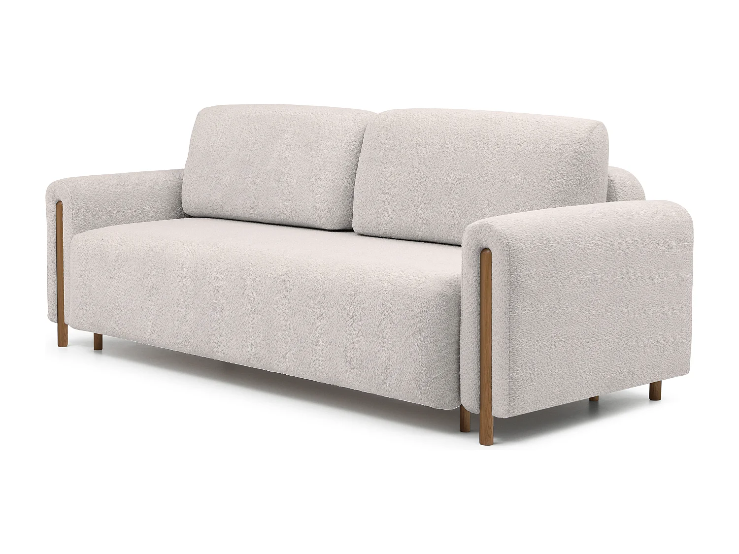 Canapé convertible en tissu bouclette DOVA - Pieds bois massif naturel-Beige