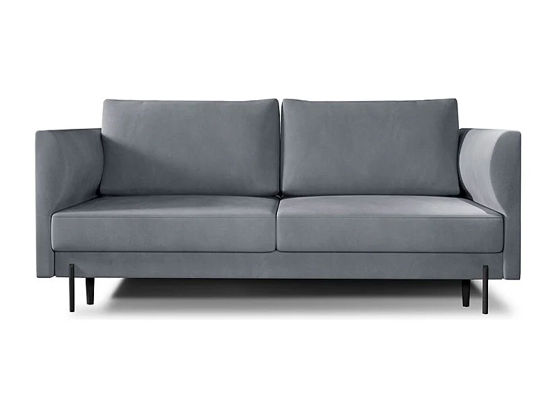 Canapé convertible en velours ROBBY – Rangement et pieds métal noir-Gris perle